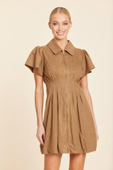 DOLCE CABO FRONT ZIPPER SUEDE BUBBLE HEM DRESS