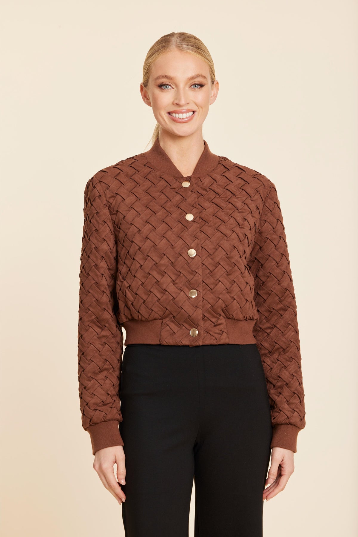 DOLCE CABO CROPPED LATTICE SUEDE JACKET