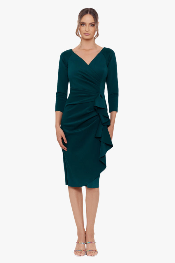 XSCAPE 3/4 SLEEVE WRAP DRESS