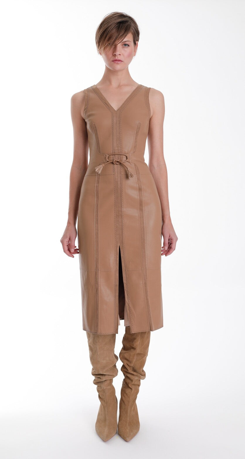 KARINA GRIMALDI MONA  VEGAN KEATHER MIDI DRESS