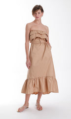 KARINA GRIMALDI PRICILLA STRAPLESS MIDI DRESS