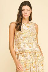 PINCH SEASHELL PRINT TOP W PLEAT DETAIL