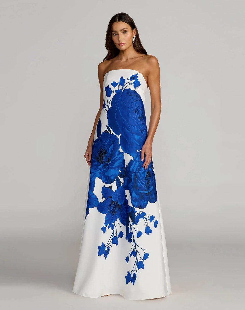 MAC DUGGAL STRAPLESS FLORAL STRAIGHT GOWN