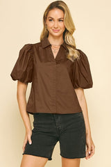 PINCH BUBBLE SLEEVE BLOUSE