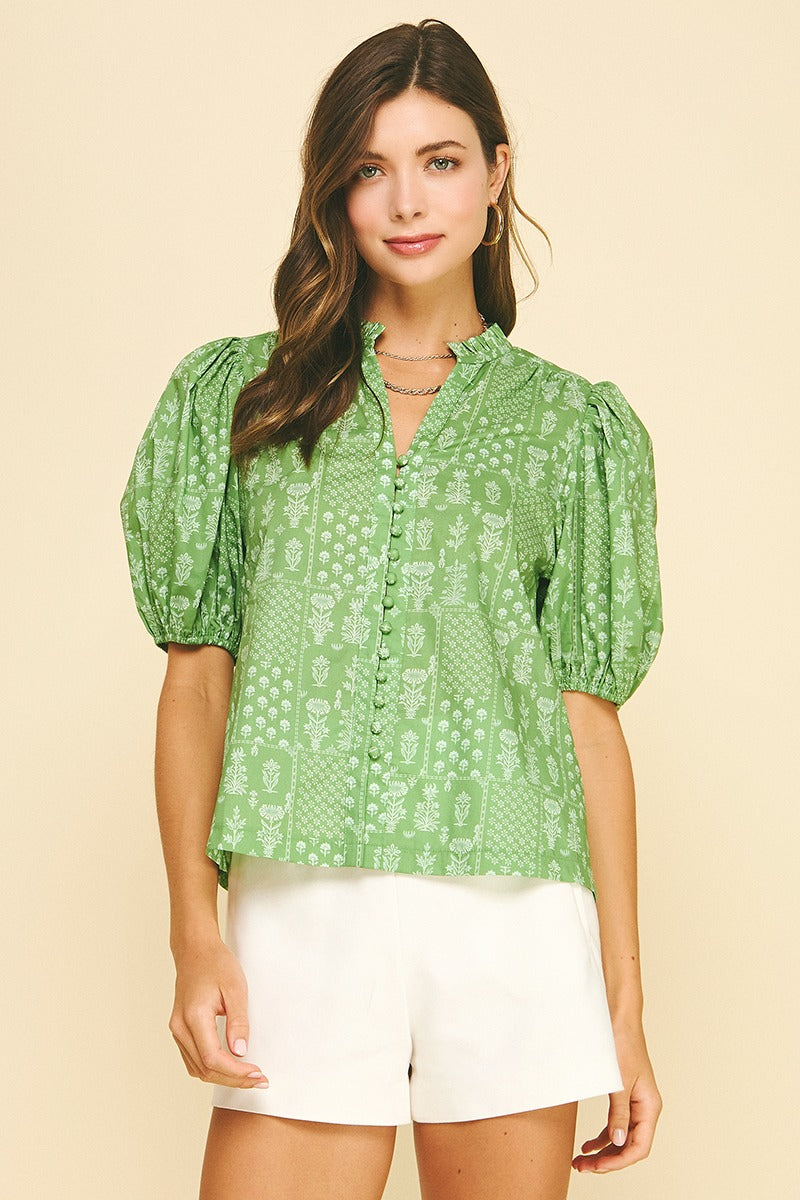 PINCH FLORAL BUTTON DOWN BLOUSE