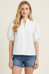 PINCH RUFFLED COLLAR PUFF SLEEVE BLOUSE