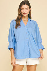 PINCH V NECK COLLAR WIDE CUFF SHIRT