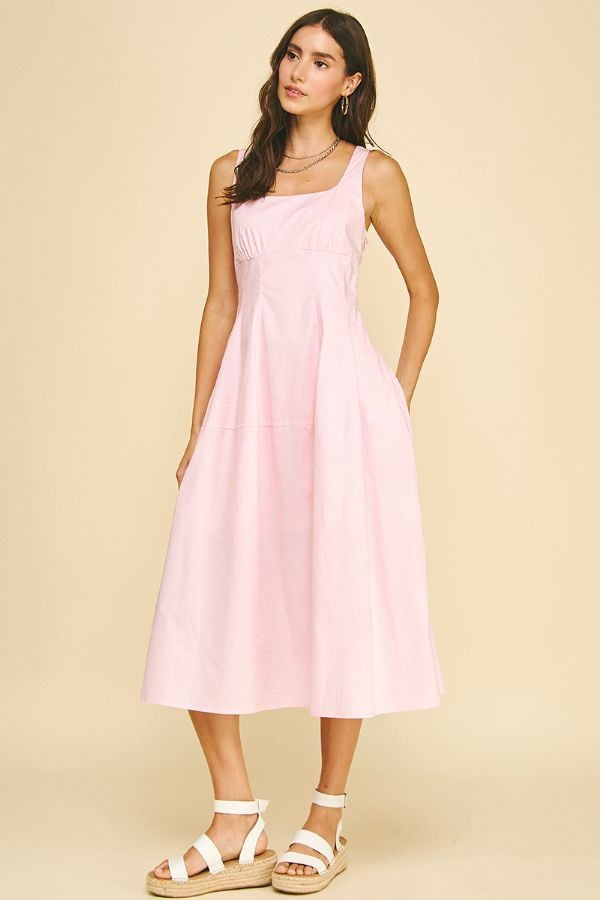 PINCH SQUARE NECK A LINE MIDI DRESS