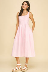 PINCH SQUARE NECK A LINE MIDI DRESS