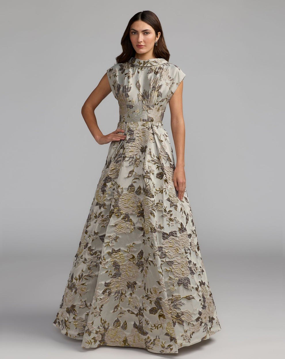 MAC DUGGAL FLORAL BROCADE BALL GOWN