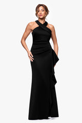 XSCAPE CROSSOVER HALTER GOWN