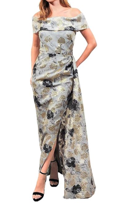 NICOLE BATKI ORGANZA JACQUARD OFF SHOULDER GOWN