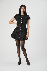 FRENCH CONNECTION SPECKLED TWEED PLEAT MINI DRESS