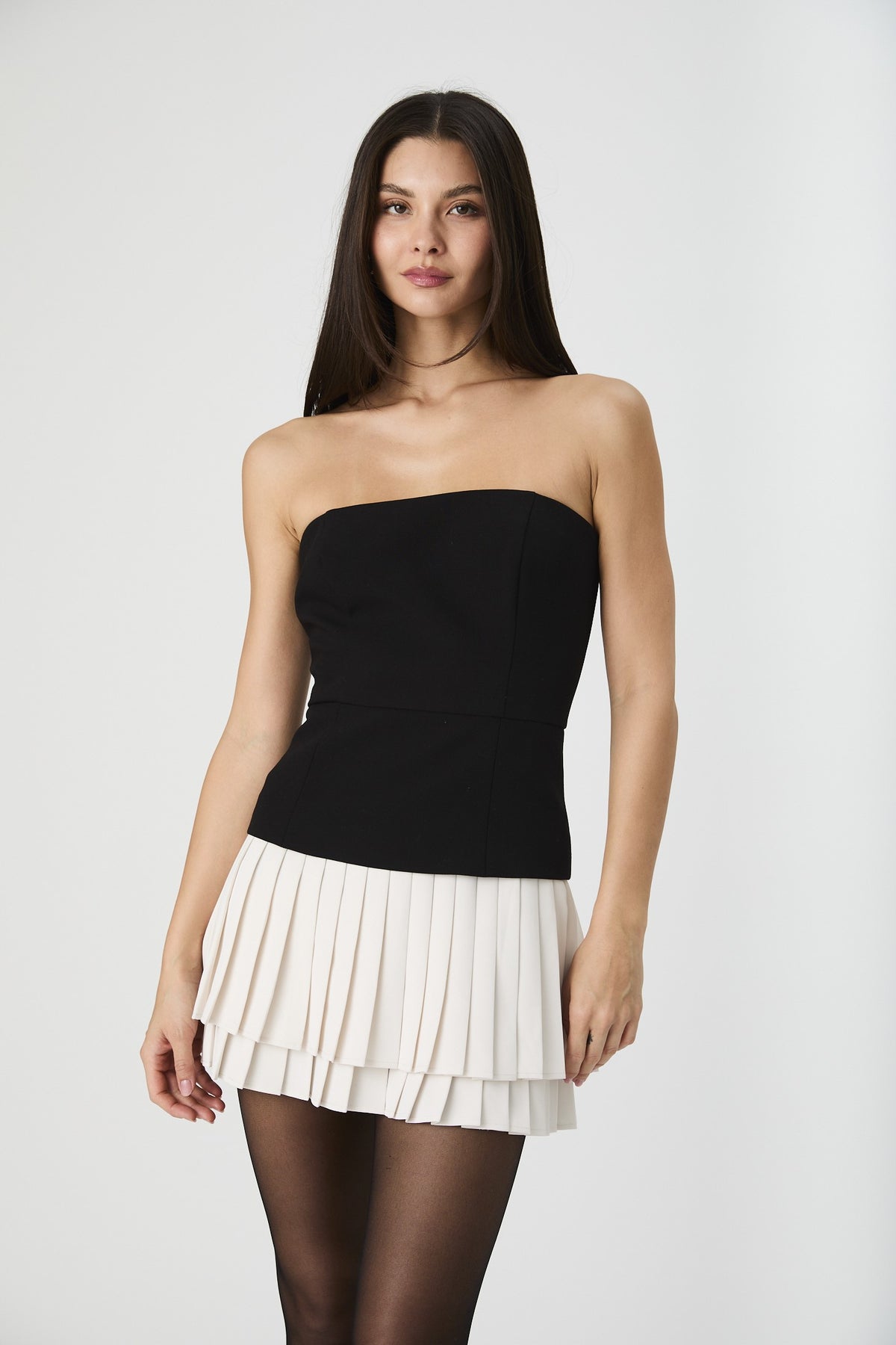 FRENCH CONNECTION AZRA STRAPLESS PLEAT MINI DRESS