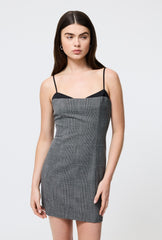 FRENCH CONNECTION OWEN PLAID SATIN PEEKABOO DRESS
