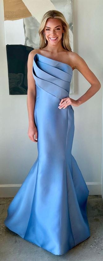 NICOLE BAKTI ASYMETRIC PLEAT STRAPLESS GOWN