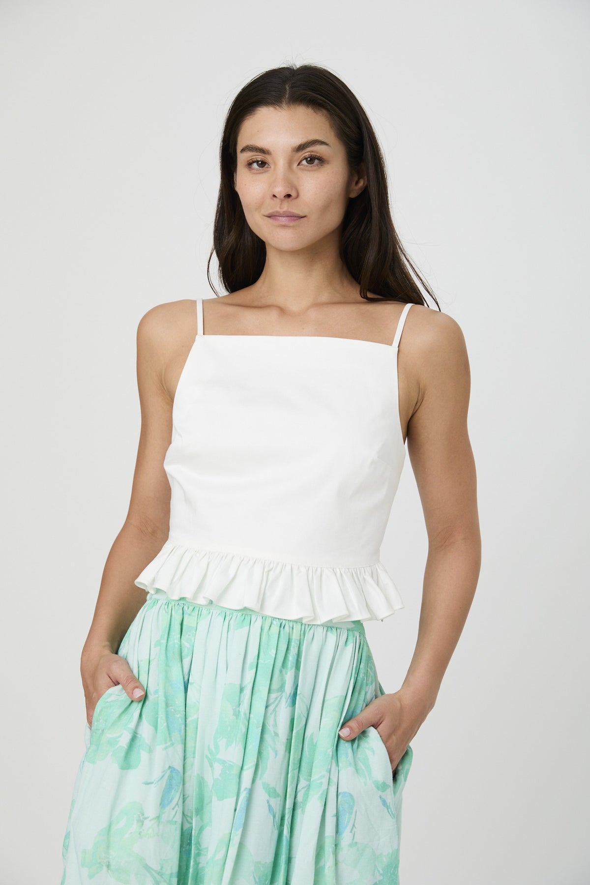 FRENCH CONNECTION LILAH STRCH RUFFLE PEPLUM TOP