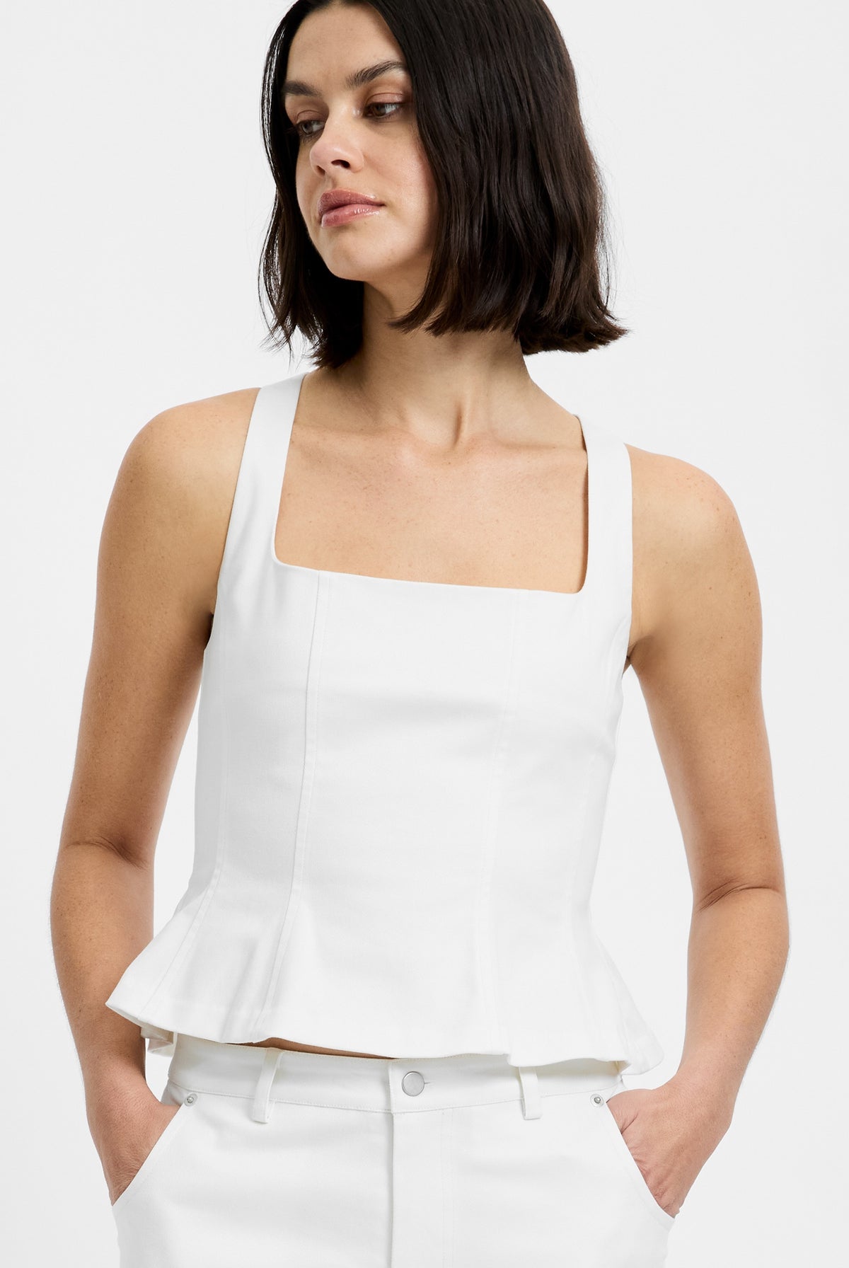 FRENCH CONNECTION INEZ COTTON TWILL PEPLUM TOP