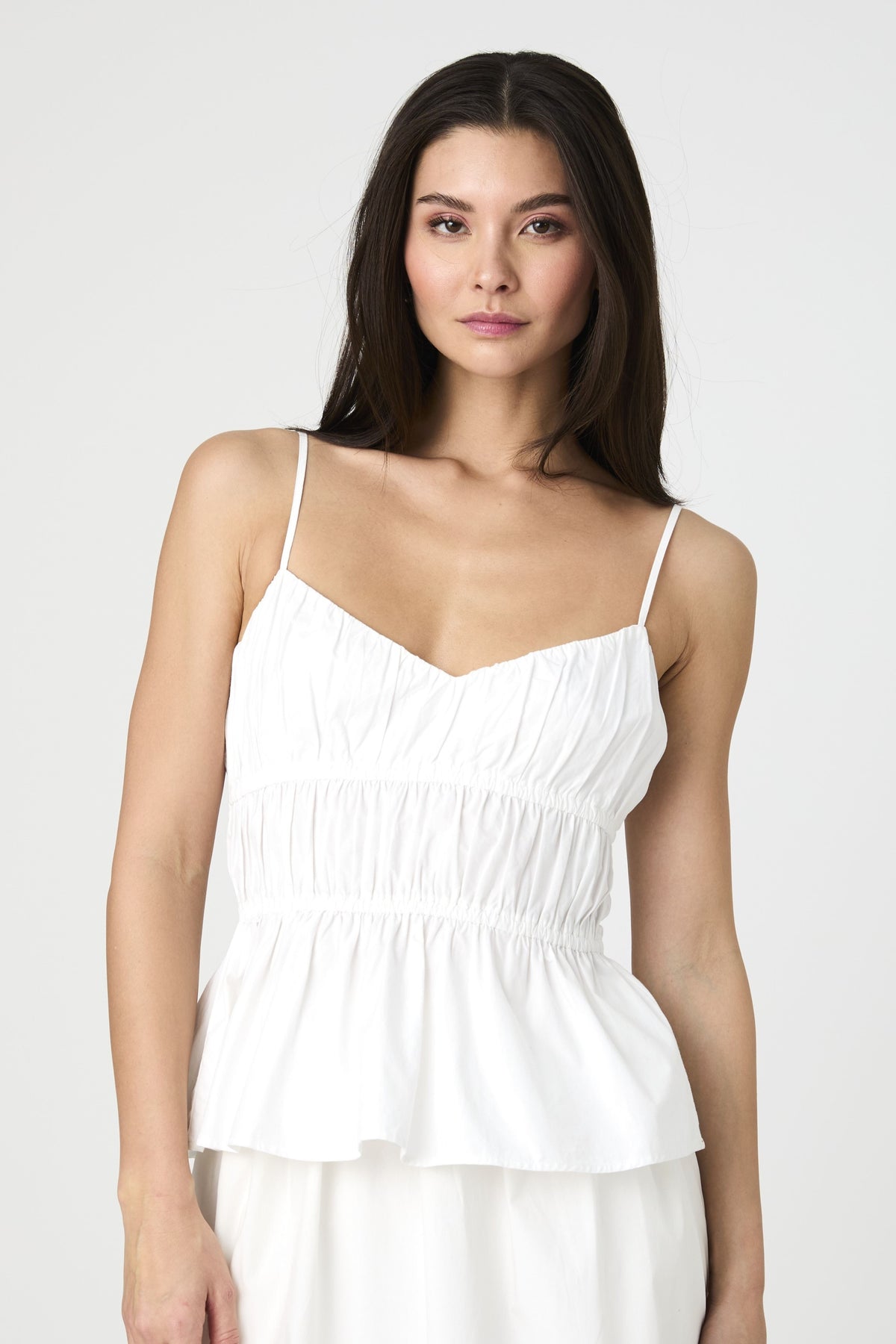 FRENCH CONNECTION POPLIN STRAPPY PEPLUM TOP