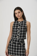 FRENCH CONNECTION WINDOWPANE TWEED CROP TOP