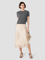 FRENCH CONNECTION ENNIS SATIN LACE MIDI SKIRT