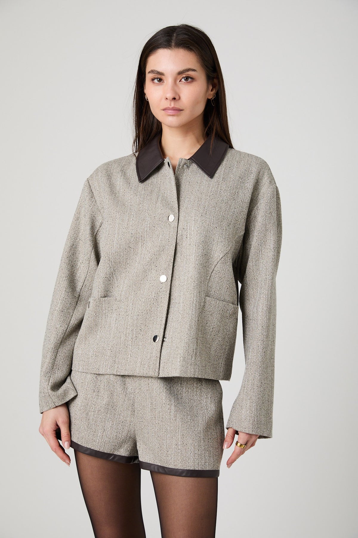 FRENCH CONNECTION SPECKLED HERRINGBONE CRPD JACKET