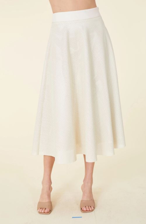 DOLCE CABO PREFORATED LEATHER MIDI SKIRT