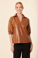 DOLCE CABO COLLARED LEATHER TOP