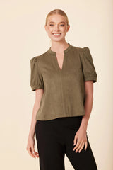 DOLCE CABO V NECK PUFF SLEEVE DRESS