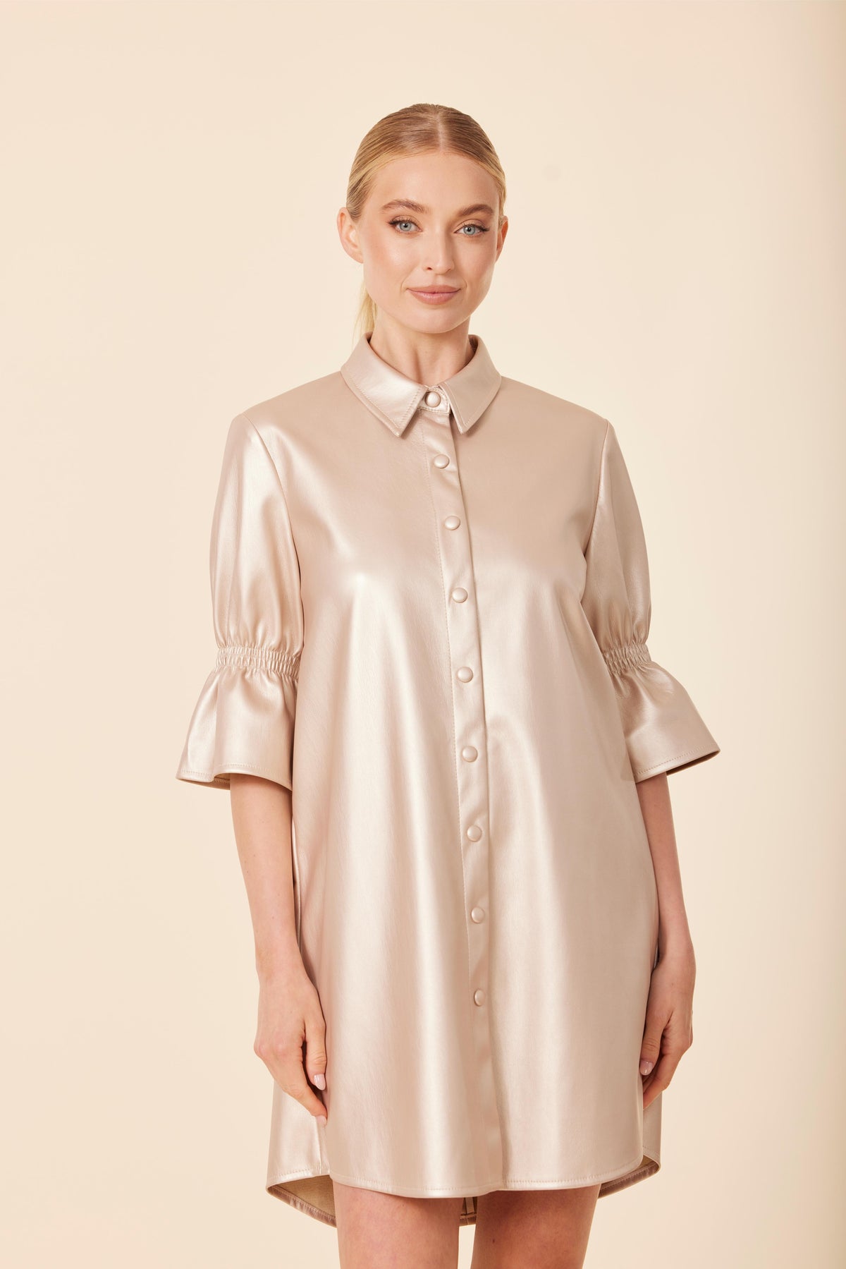 DOLCE CABO METALLIC RUFFLE SLV DRESS