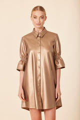 DOLCE CABO METALLIC RUFFLE SLV DRESS