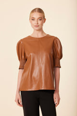DOLCE CABO LEATHER PUFF SLEEVE TOP