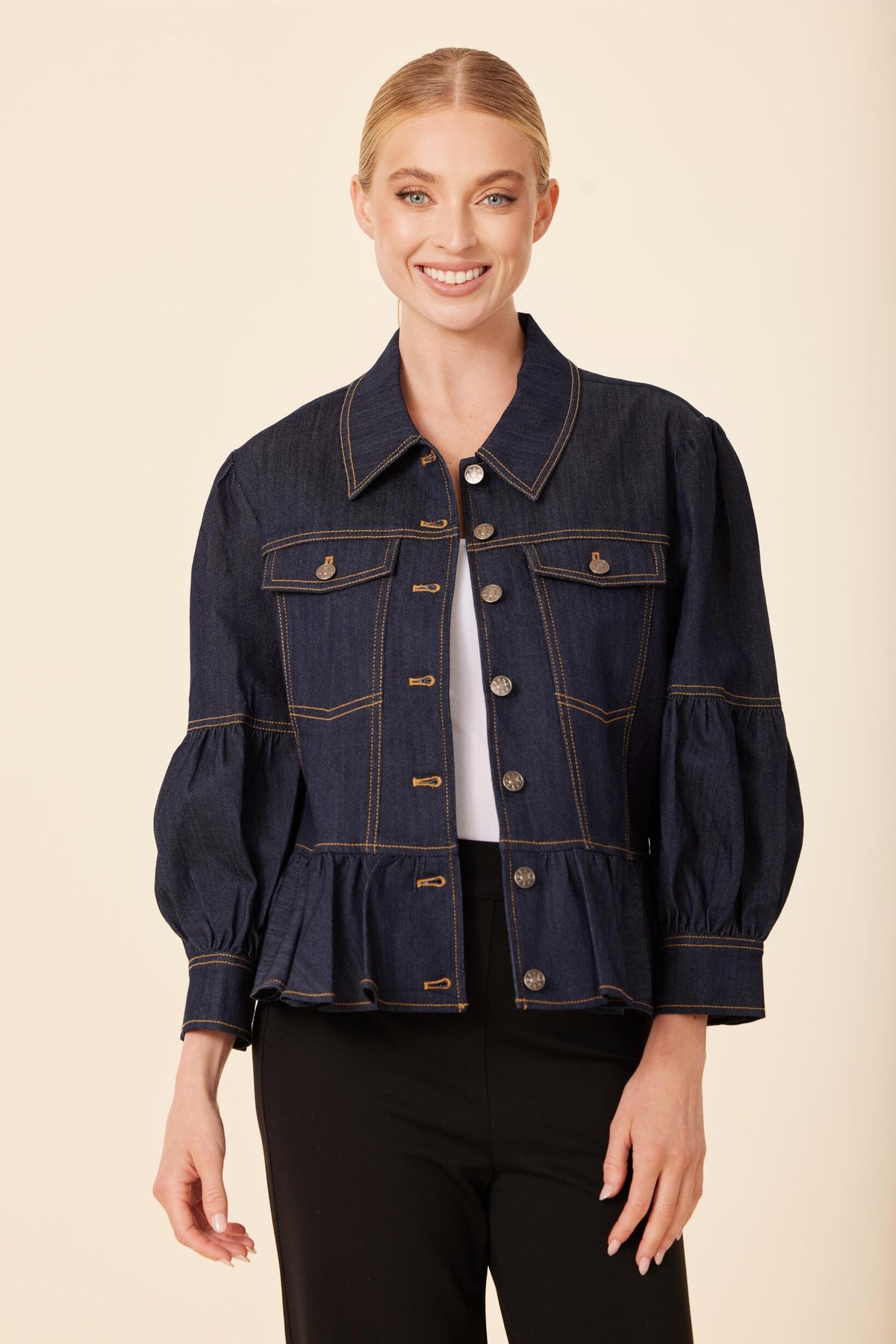 DOLCE CABO PEPLUM DENIM JACKET