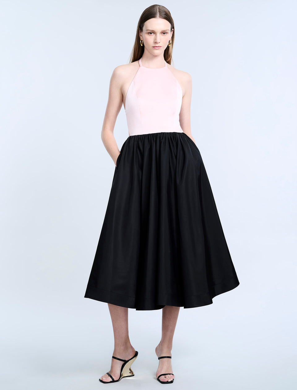 BCBGMAXAZRIA HALTER TEA LENGTH DRESS