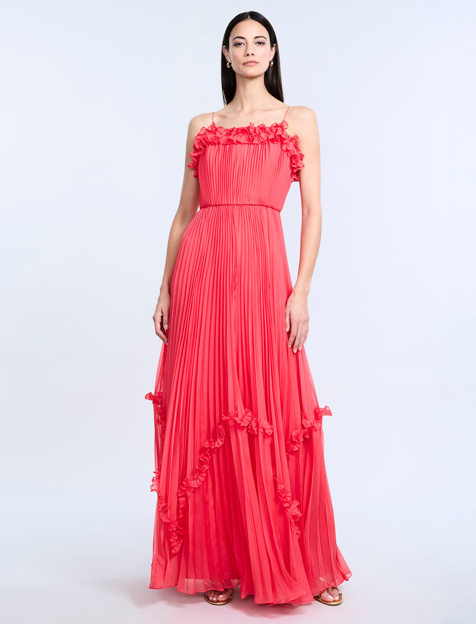 BCBGMAXAZRIA SHIRRING RUFFLE GOWN