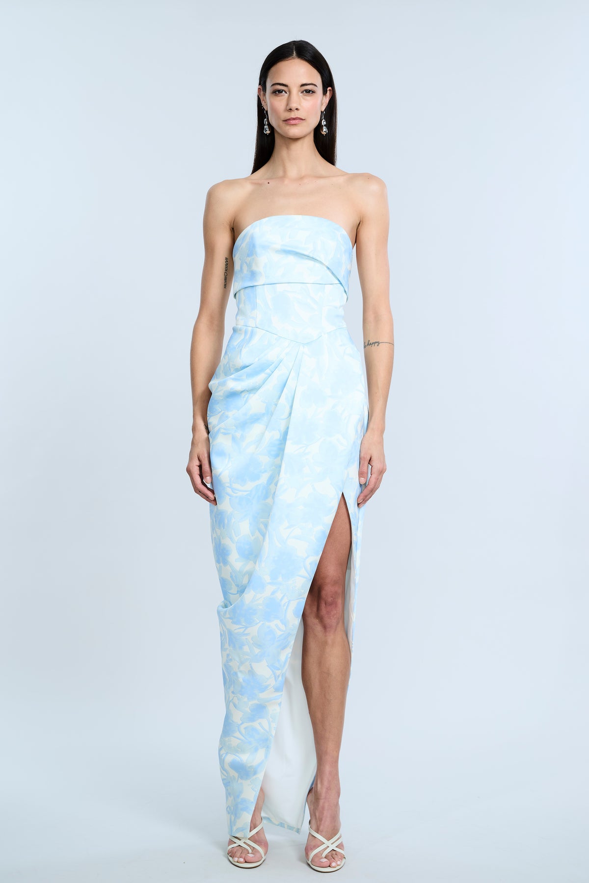 BCBGMAXAZRIA PLEAT BODICE WRAP SKIRT GOWN