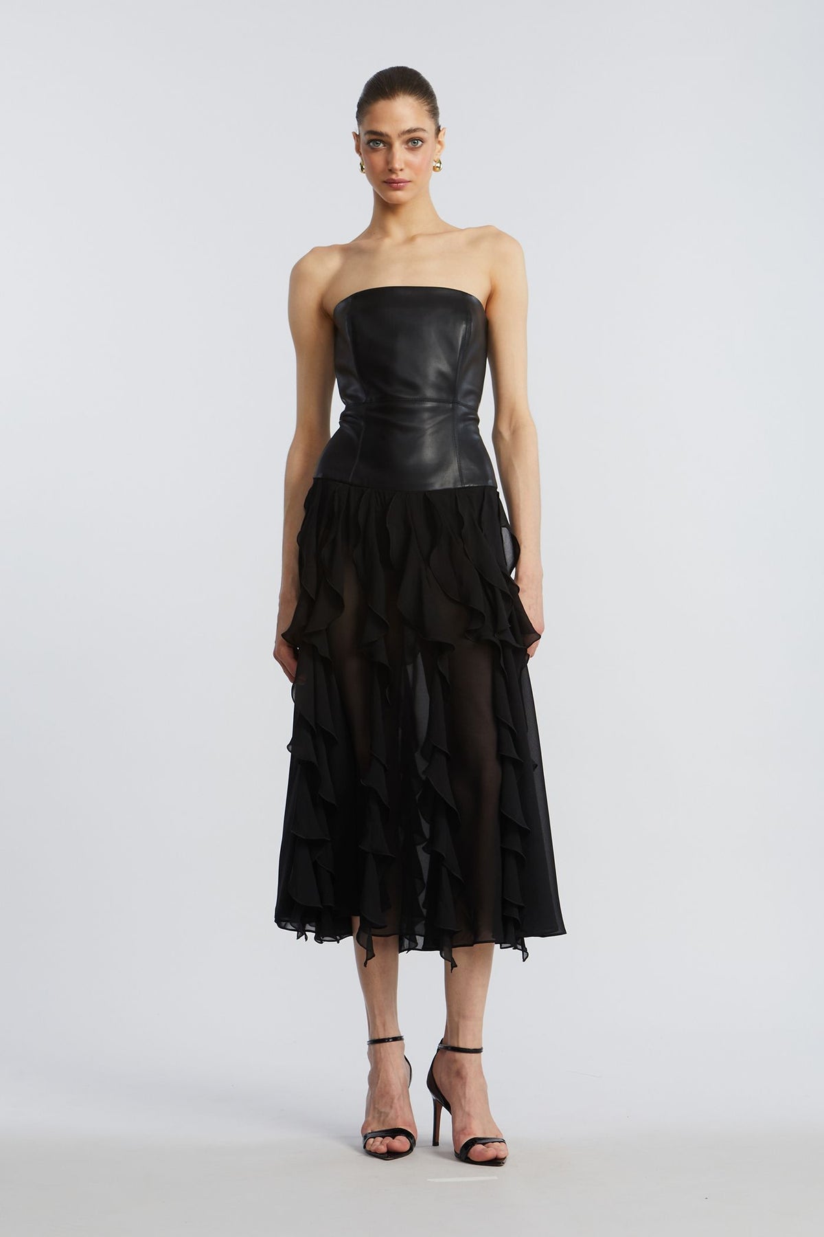BCBG LEATHER CHIFFON DRESS