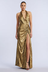 BCBG LAME HALTER GOWN