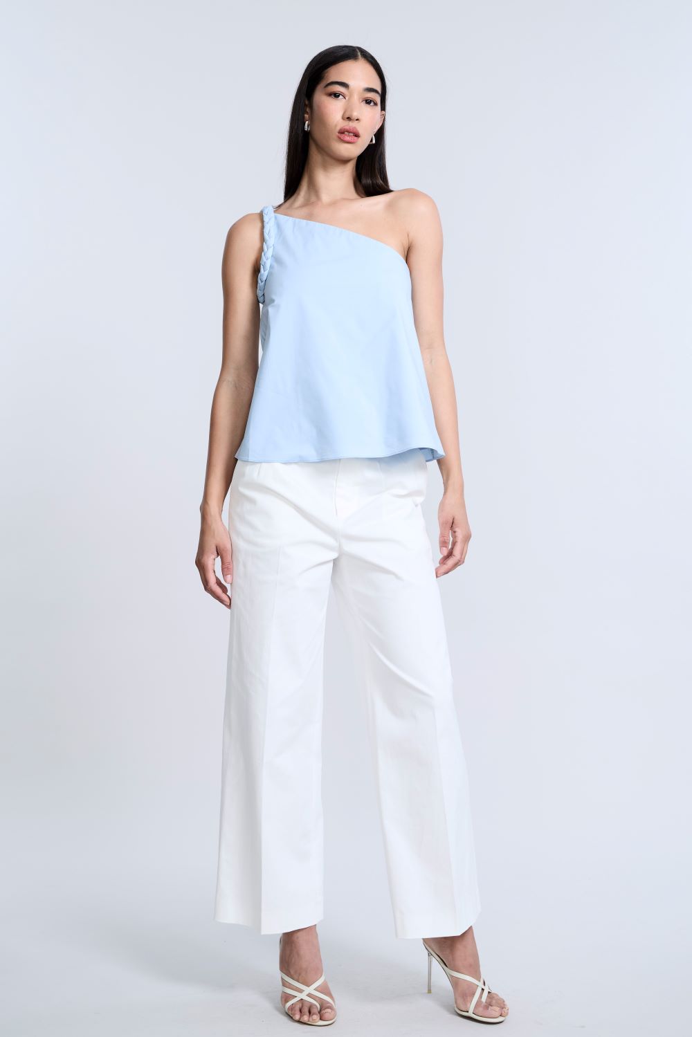 BCBGMAXAZRIA ONE SHOULDER BRAIDED TOP