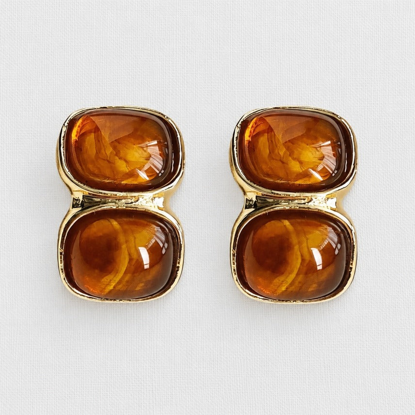 ELLEMADERA GOLD PLATED TIGERSEYE AND GEOMETRIC EAR