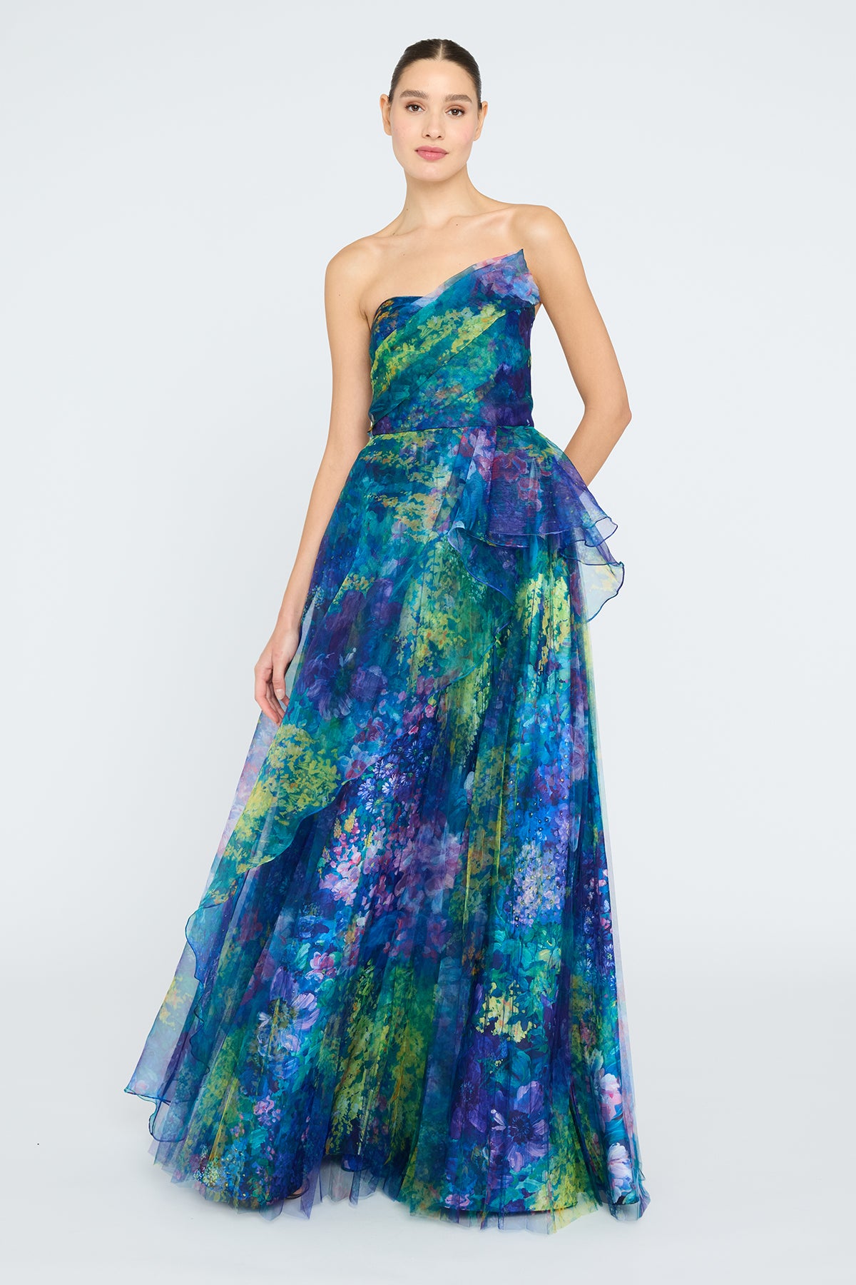 THEIA TAYA STRAPLESS ORGANZA GOWN