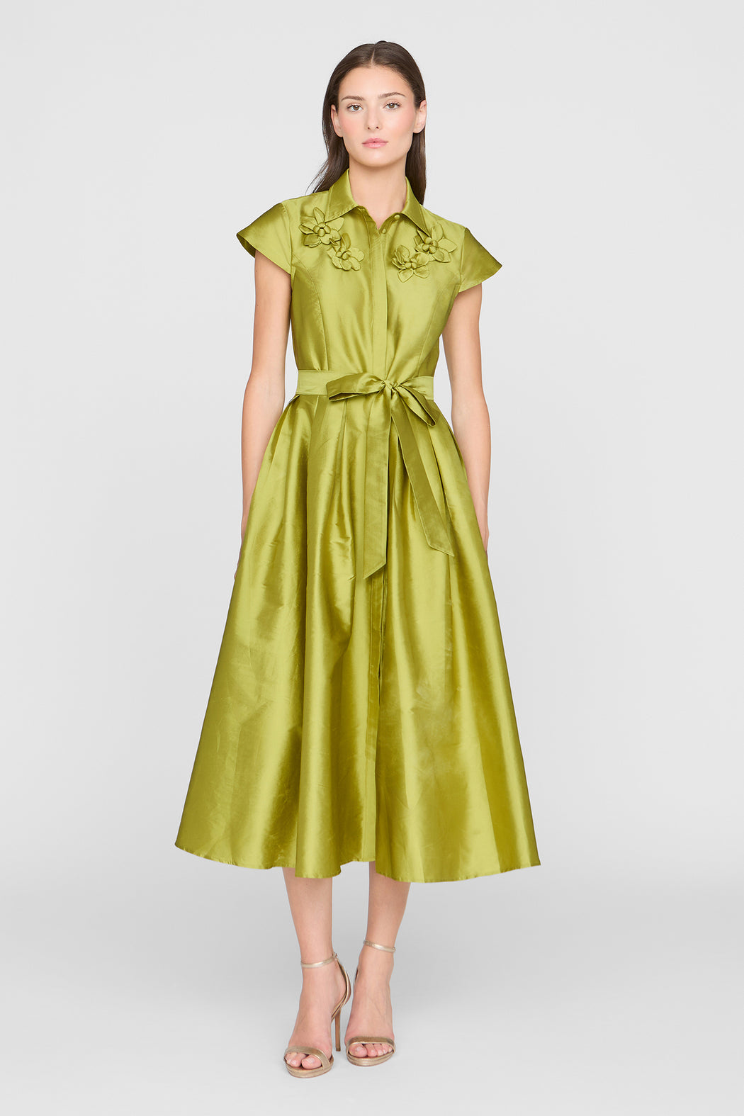 THEIA VADA TAFFETA SHIRT DRESS