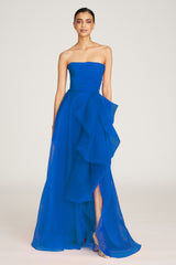 THEIA TERESA STRAPLESS DRAPED GOWN