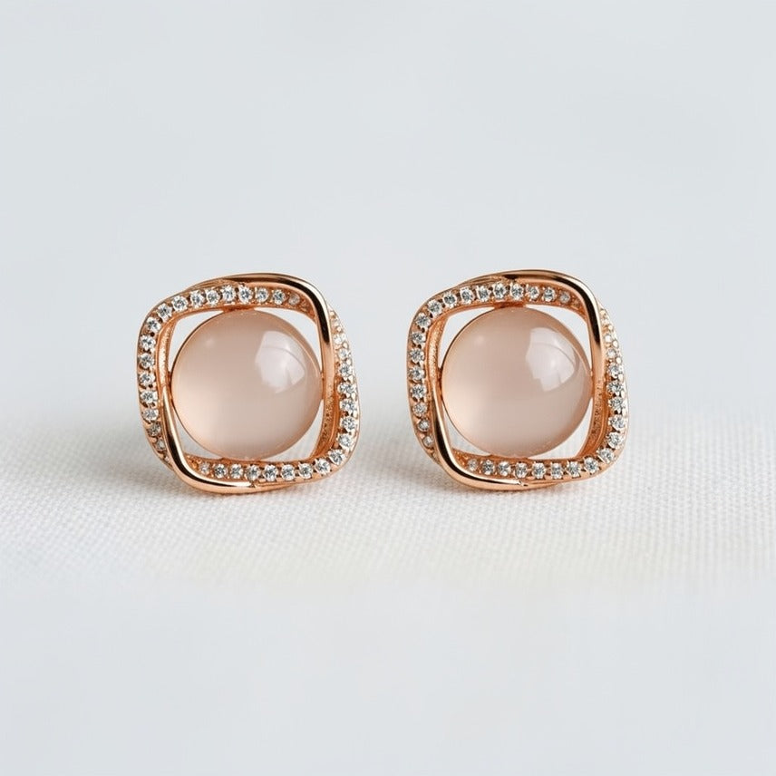 ELLEMADERA GEOMETRIC CAT EYE STONE DROP EARRINGS