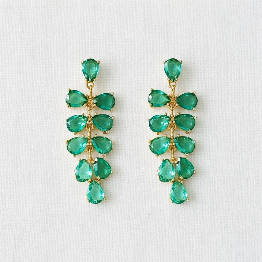 ELLEMADERA LEAF DESIGN GEMSTONE DROP EARRING
