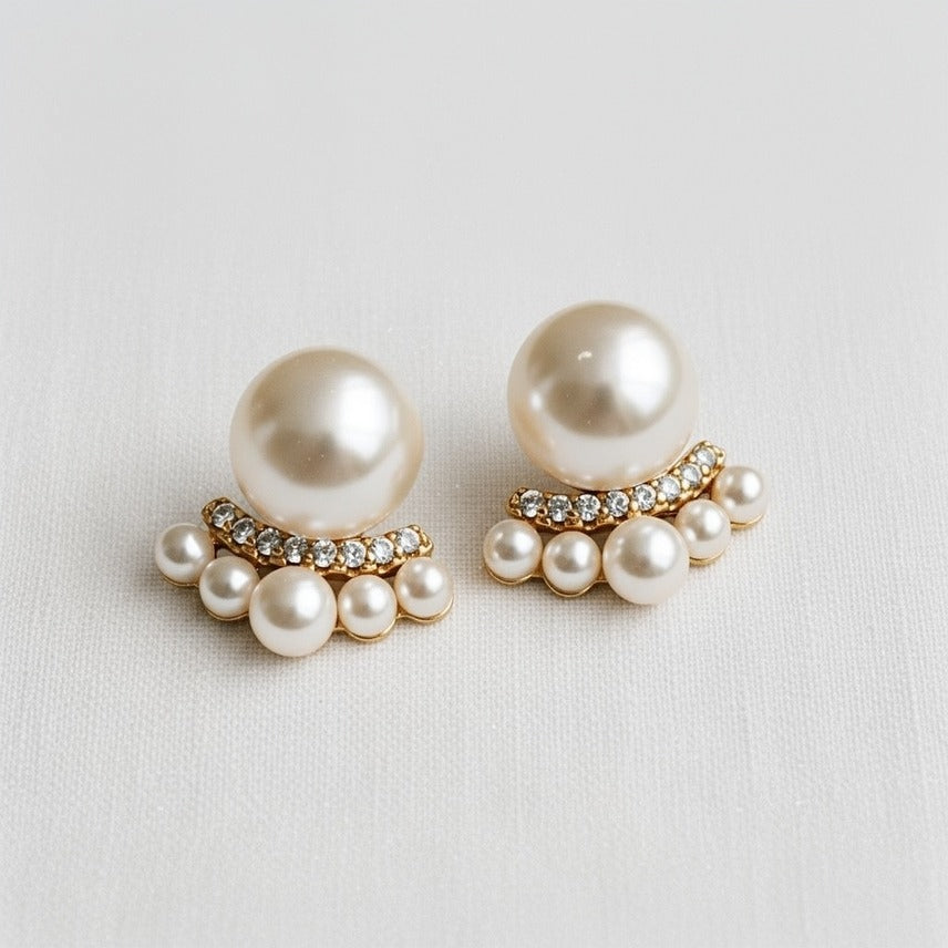 ELLEMADERA FRENCH INSPIRED PEARL CZ STUD EARRINGS
