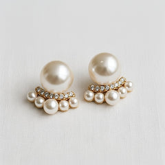 ELLEMADERA FRENCH INSPIRED PEARL CZ STUD EARRINGS
