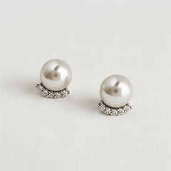 ELLEMADERA ELEGANT PEARL & ZIRCONIA STUD EARRING