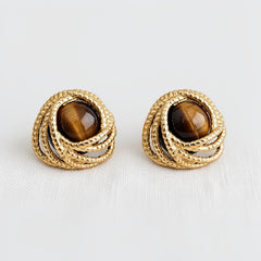 ELLEMADERA GEOMETRIC TIGER EYE STONE DROP EARRINGS