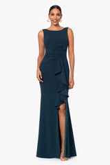 BETSY & ADAM HALF BOW RUFFLE FRONT GOWN